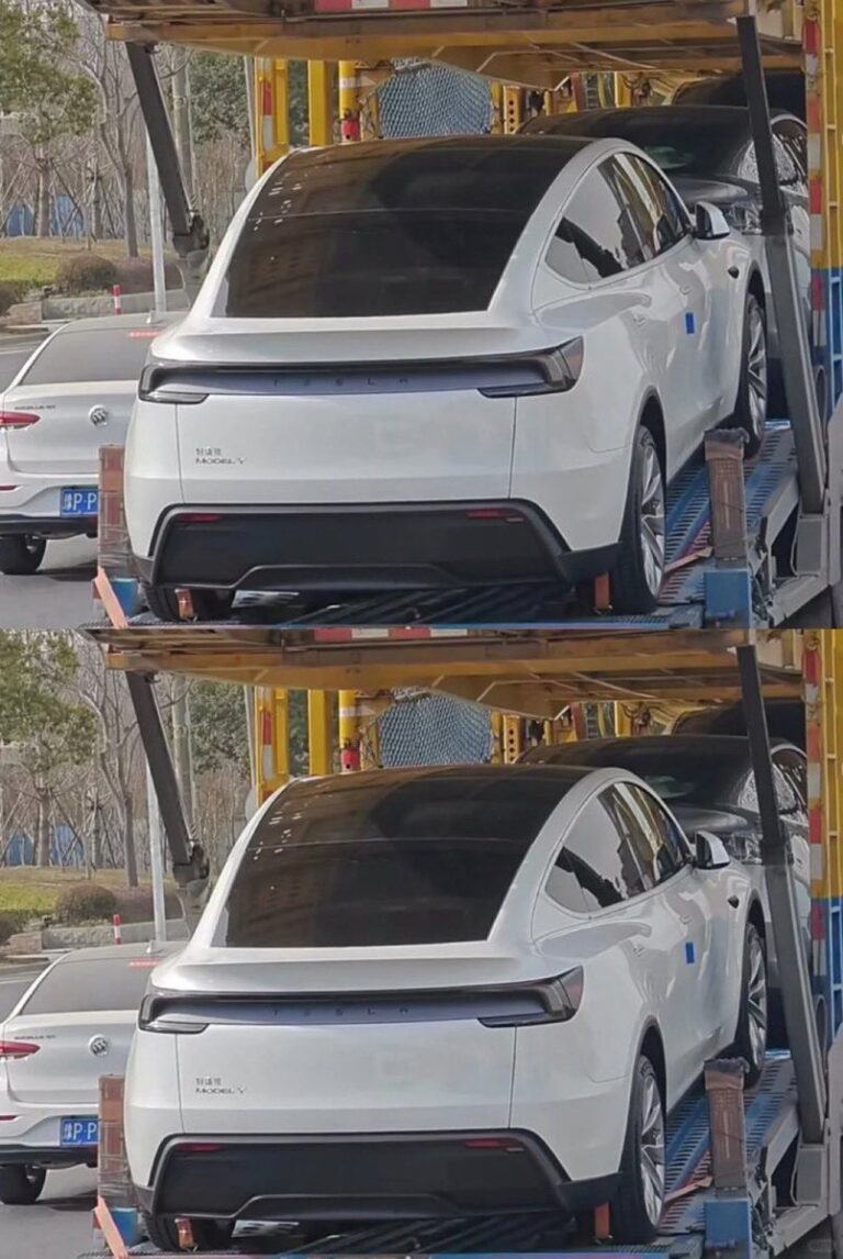 Photo d’une Tesla Model Y blanche restylée, prise à la Giga Shanghai