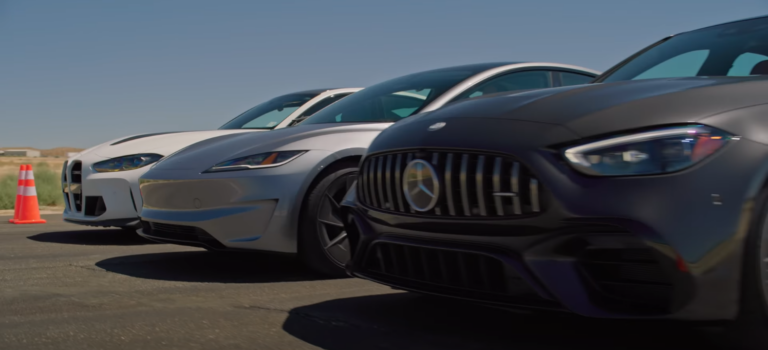 Drag Race Showdown: BMW M3 CS, Tesla Model 3 Performance, and Mercedes AMG C63 Hybrid Face Off